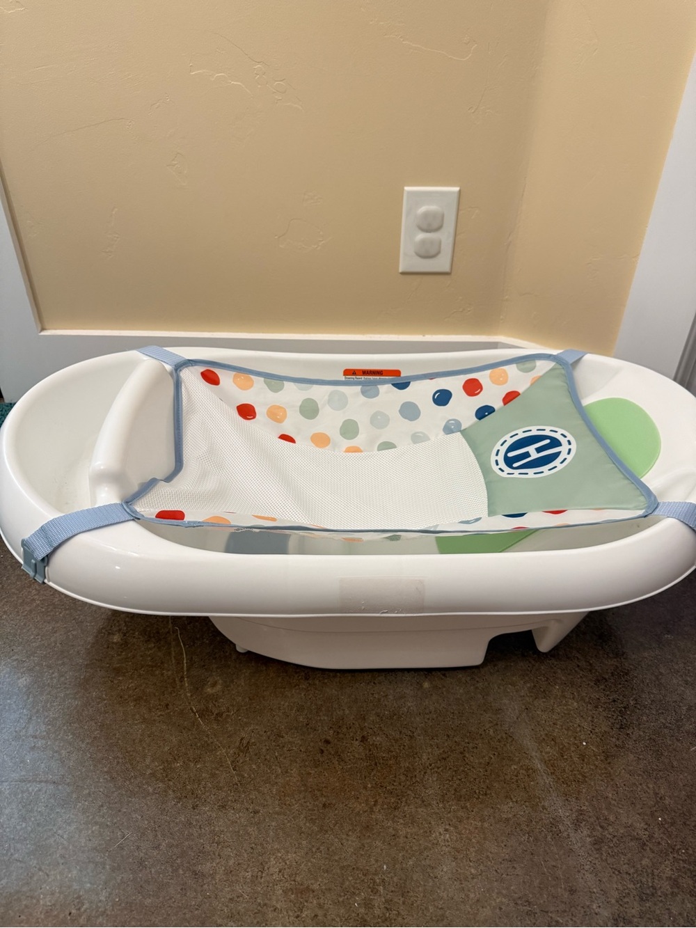 Baby Bathtub with Polka Dot Mesh Sling - White and Multicolor